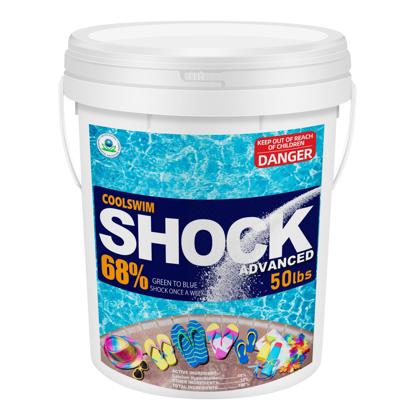 50lbs 68% Calcium Hypochlorite Pool Shock for Swimming Pools - Chlorine Granules Swimming Pool Shock 50 lbs Bucket - Pool Chlorine for Inground and Above Ground Pool Treatment, Saltwater