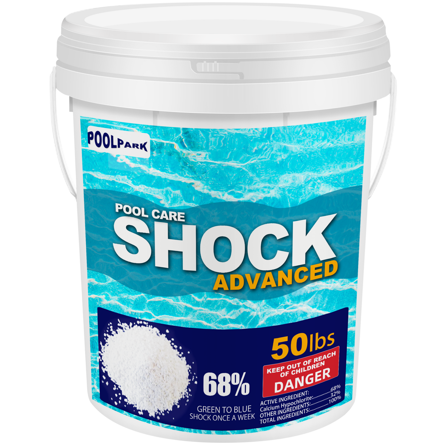 50lbs 68% Calcium Hypochlorite Pool Shock for Swimming Pools - Chlorine Granules Swimming Pool Shock 50 lbs Bucket - Pool Chlorine for Inground and Above Ground Pool Treatment, Saltwater