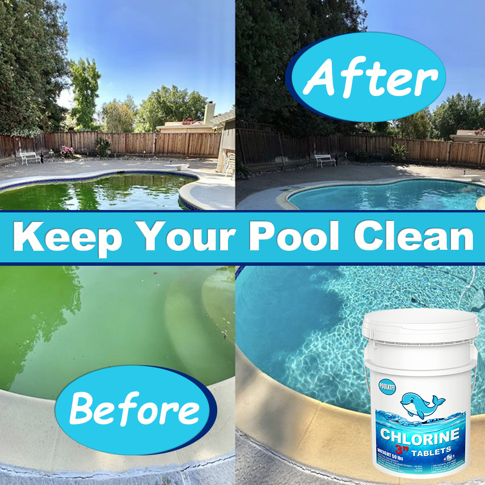 POOLKTFY 50 lbs 3 Inch Stabilized Chlorine Tablets for Sanitizing Swimming Pools, Slow Dissolving 99% available chlorine