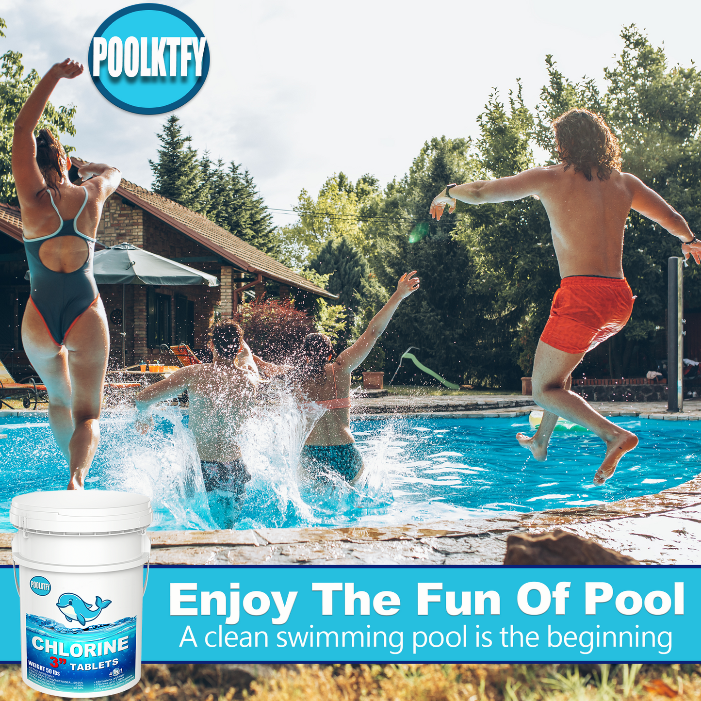 POOLKTFY 50 lbs 3 Inch Stabilized Chlorine Tablets for Sanitizing Swimming Pools, Slow Dissolving 99% available chlorine