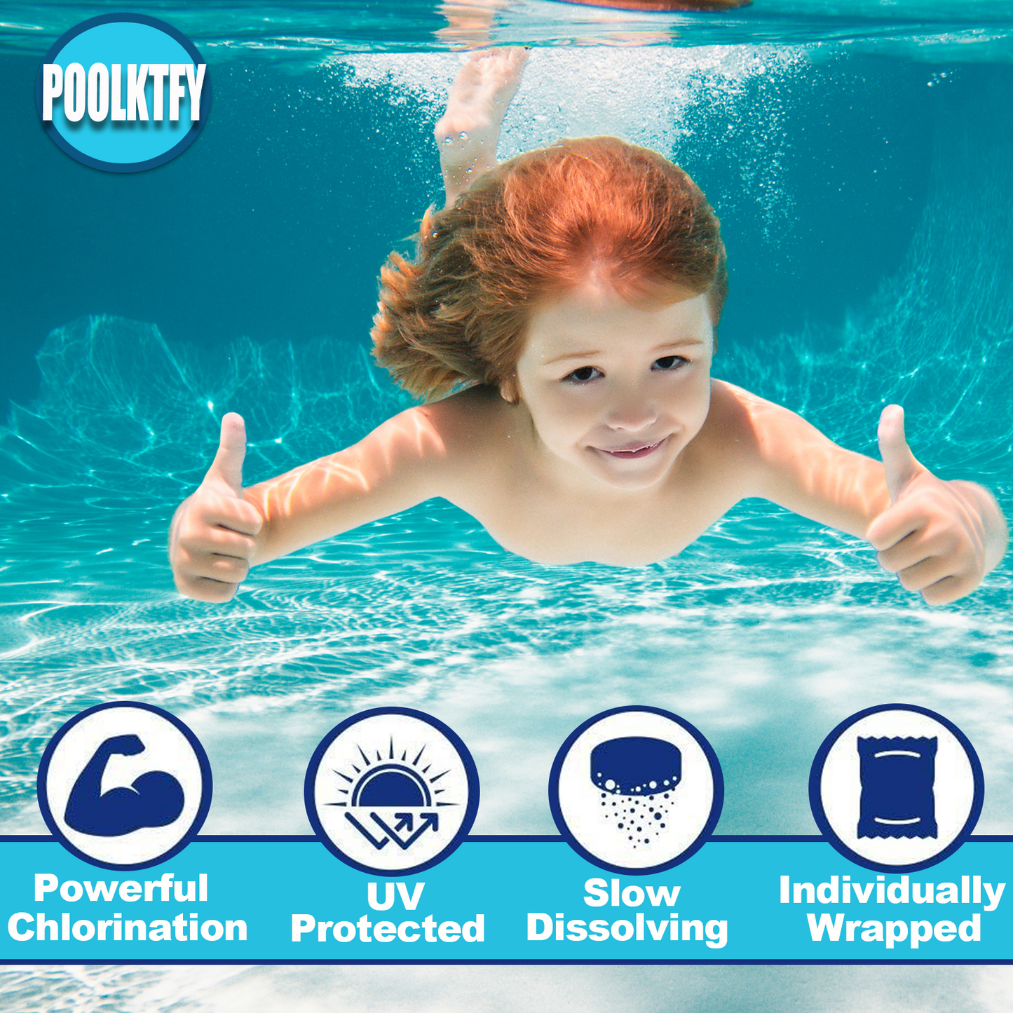 POOLKTFY 50 lbs 3 Inch Stabilized Chlorine Tablets for Sanitizing Swimming Pools, Slow Dissolving 99% available chlorine