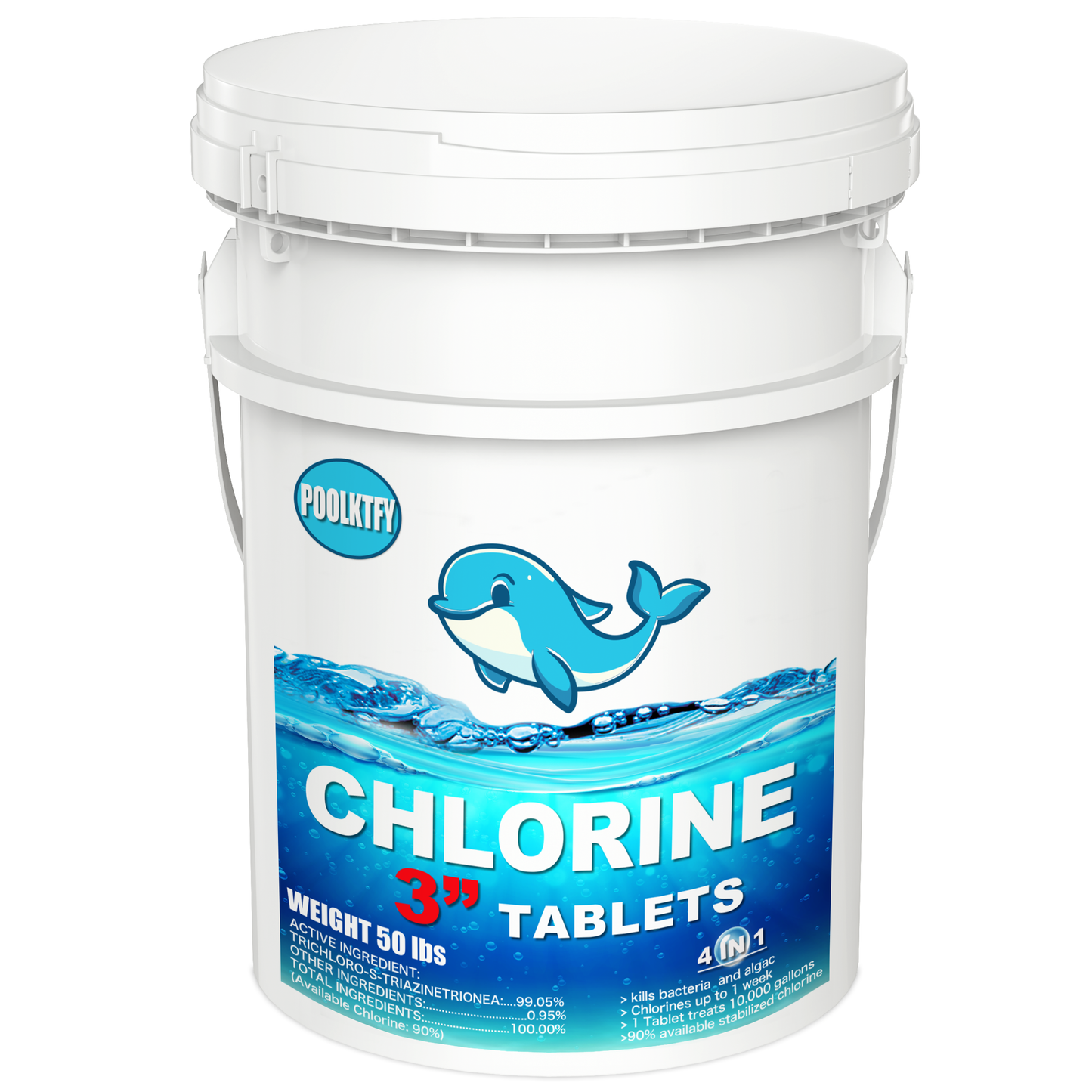 POOLKTFY 50 lbs 3 Inch Stabilized Chlorine Tablets for Sanitizing Swimming Pools, Slow Dissolving 99% available chlorine
