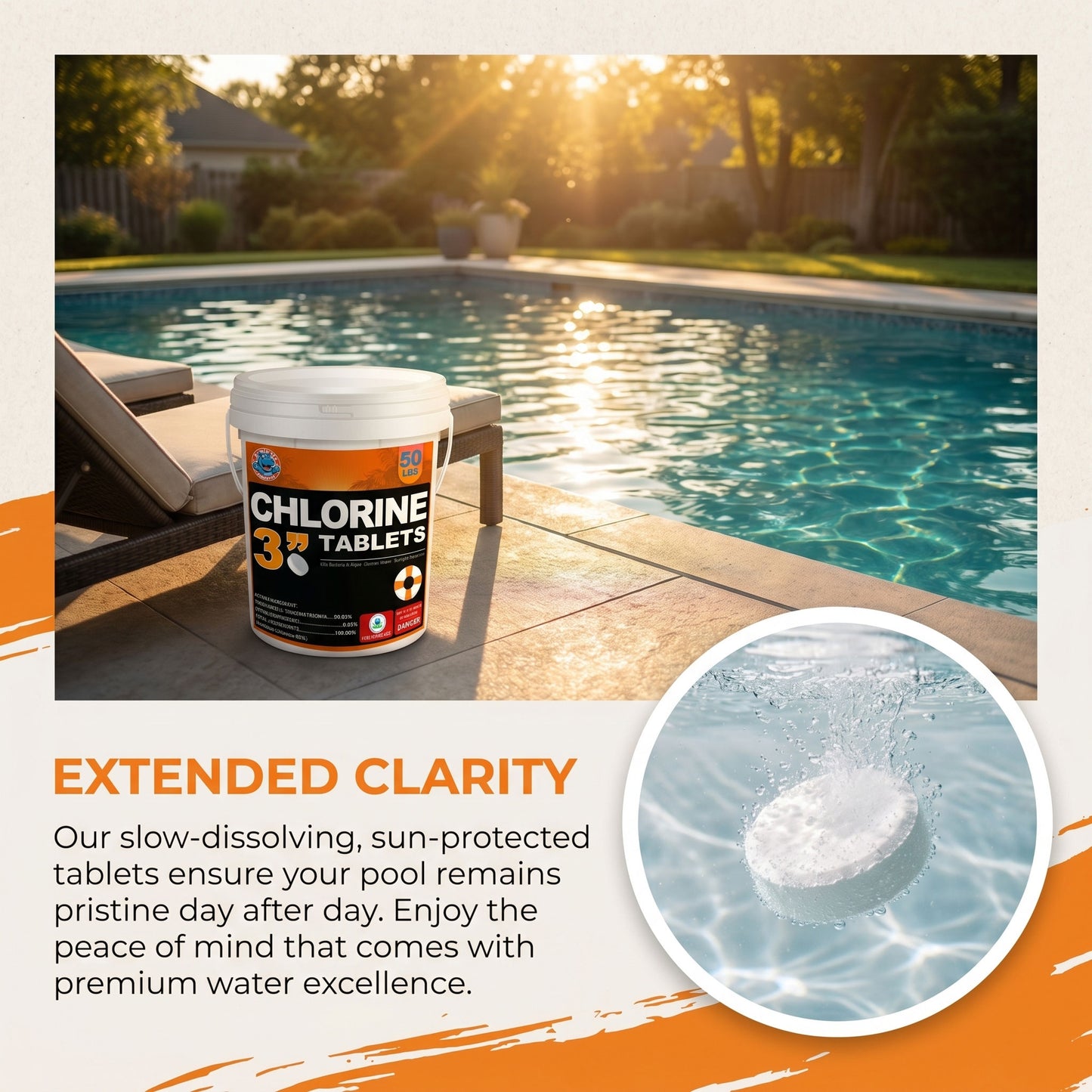 50 Pounds 3 Inch Stabilized Chlorine Tablets for Sanitizing Swimming Pools