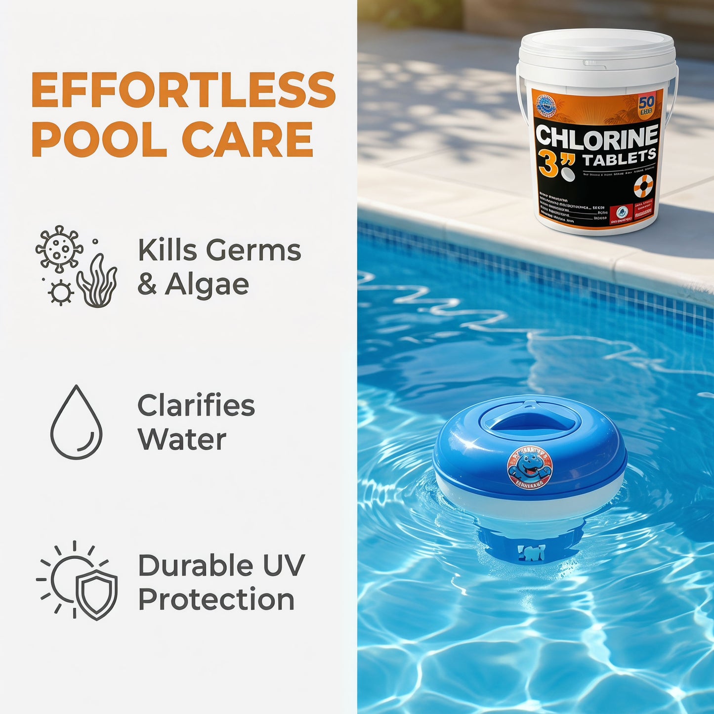 50 Pounds 3 Inch Stabilized Chlorine Tablets for Sanitizing Swimming Pools