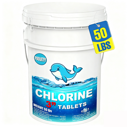 POOLKTFY 50 lbs 3 Inch Stabilized Chlorine Tablets for Sanitizing Swimming Pools, Slow Dissolving 99% available chlorine