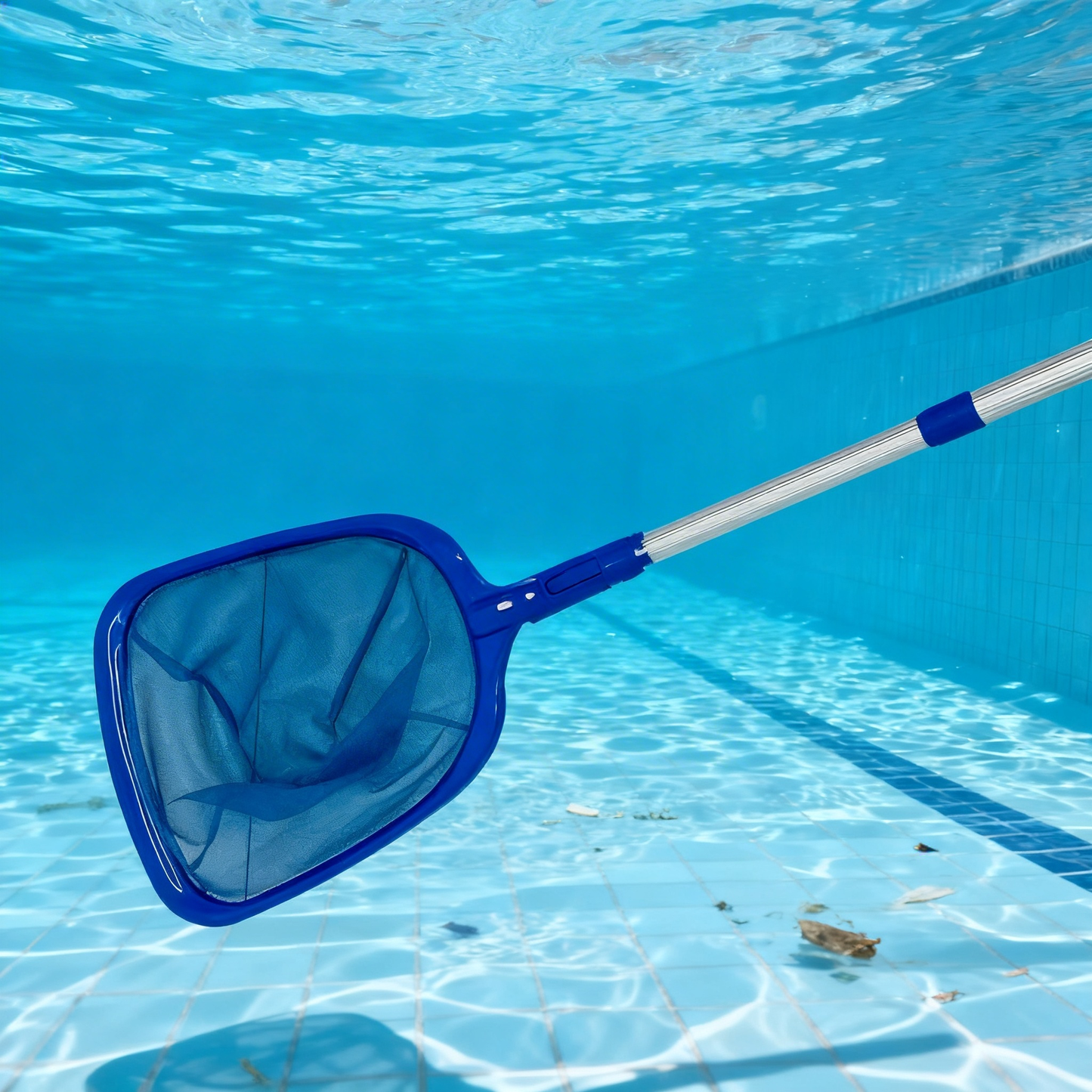 POOLKTFY Pool Skimmer Net with 3-Section Telescopic Pole - Fine Mesh Leaf Rake