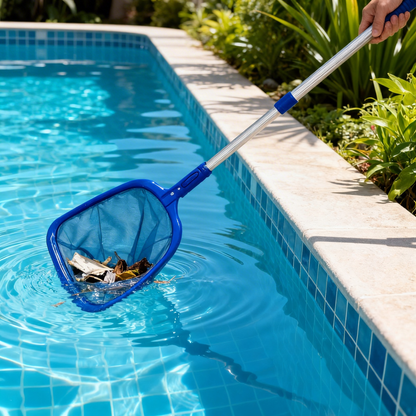 POOLKTFY Pool Skimmer Net with 3-Section Telescopic Pole - Fine Mesh Leaf Rake